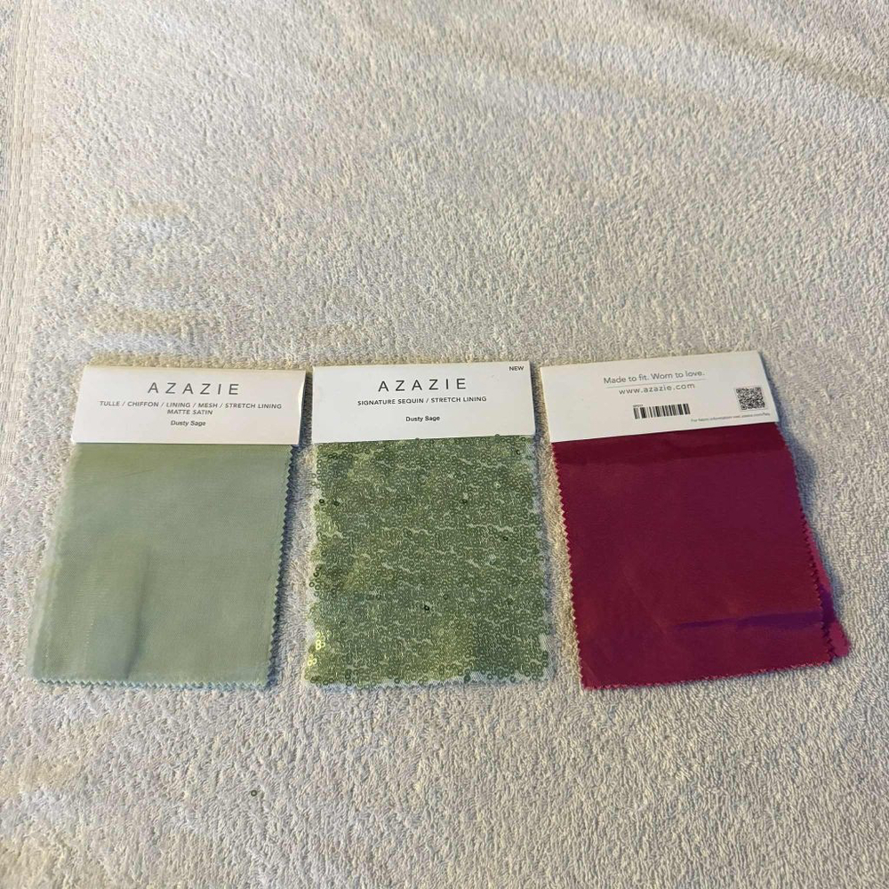 Azazie Swatches Fabric Chiffon Stretch Lining Dusty Sage and Fuchsia